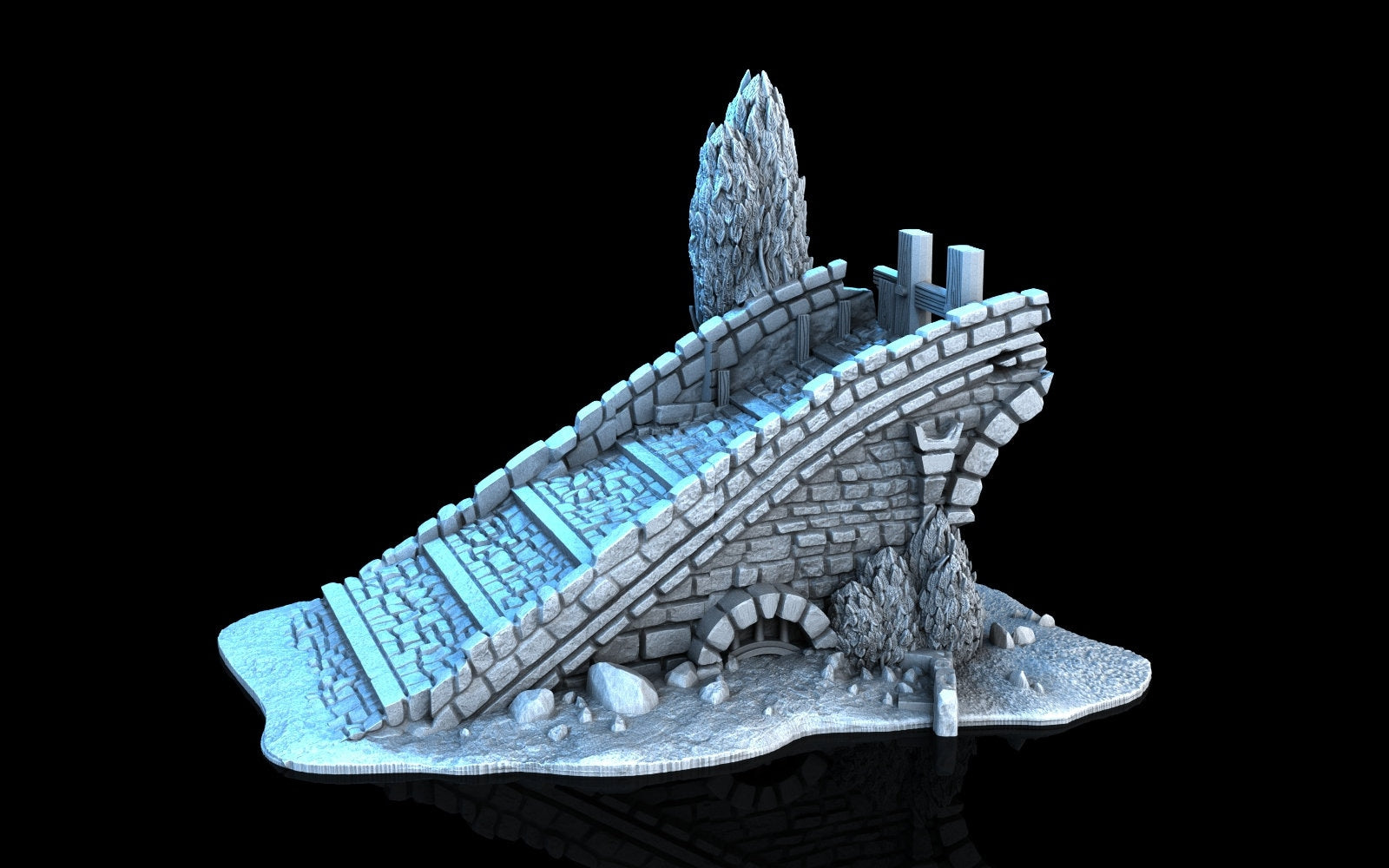 Bridge Half - 3DP4U Medieval Town | Miniature | Wargaming | Roleplaying Games | 32mm | Ruin | Playable | Filament | 3d printed