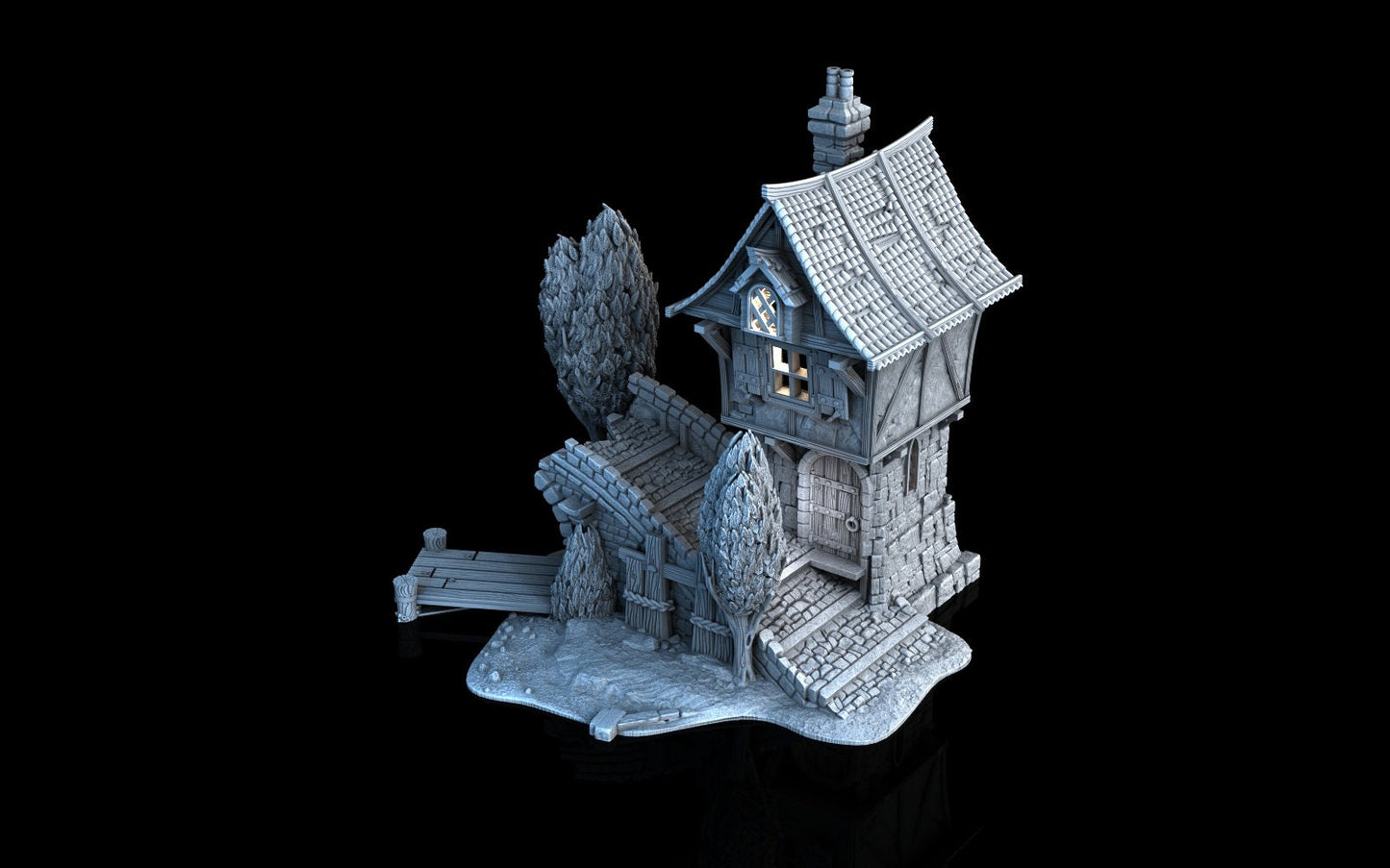 Broken Bridge Tower - 3DP4U Medieval Town | Miniature | Wargaming | Roleplaying Games | 32mm | Gate house | Playable | Filament | 3d printed