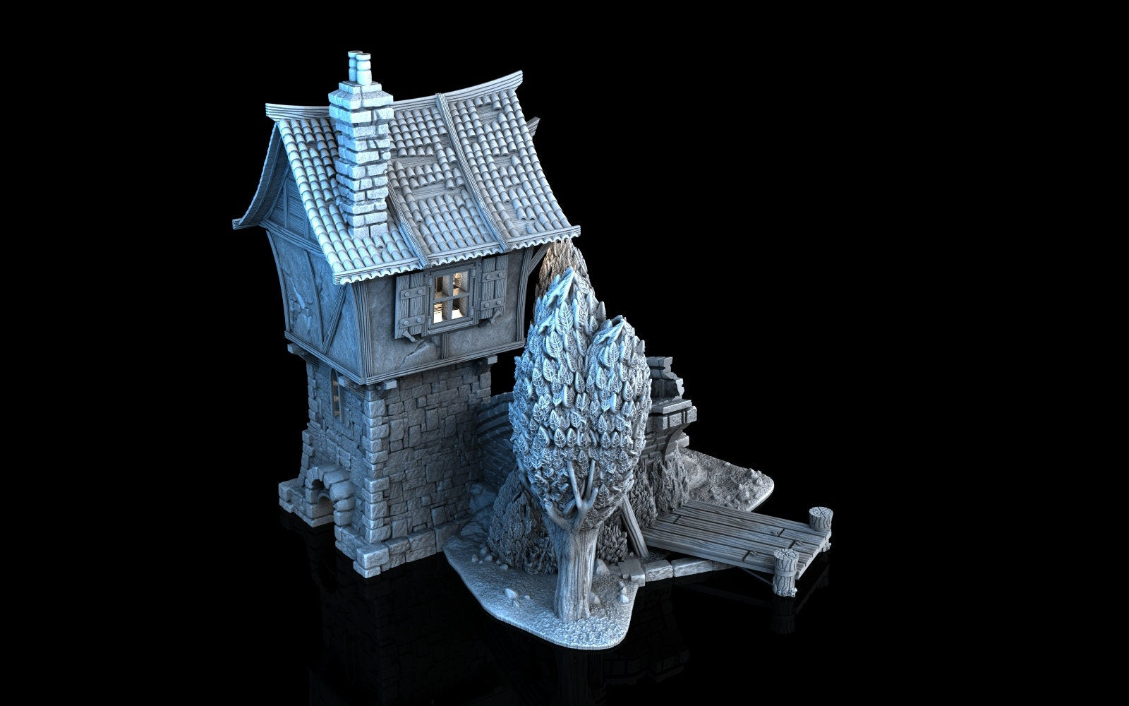 Broken Bridge Tower - 3DP4U Medieval Town | Miniature | Wargaming | Roleplaying Games | 32mm | Gate house | Playable | Filament | 3d printed
