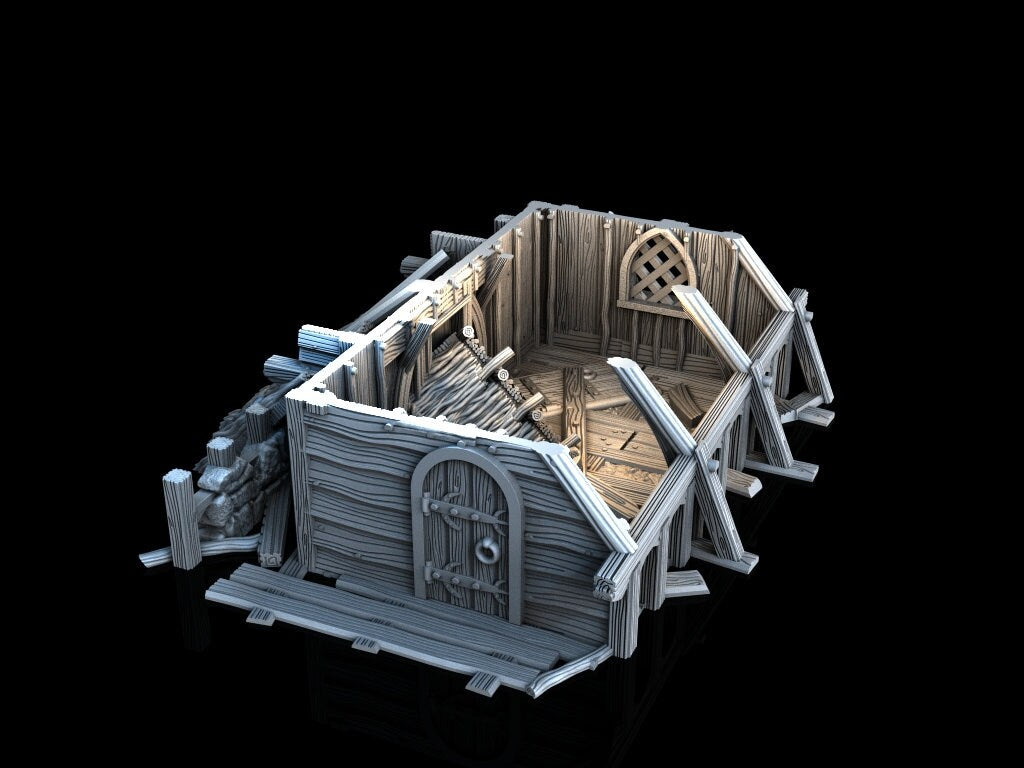 Ruined House - 3DP4U Medieval Town | Miniature | Wargaming | Roleplaying Games | 32mm | Ruin | Playable | Filament | 3d printed