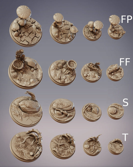 Forest Miniature Bases - CobraMode | Wargaming | Roleplaying Games | 25.4 | 30mm | 40mm | 50mm | Mushroom | Log | Rock Thorns