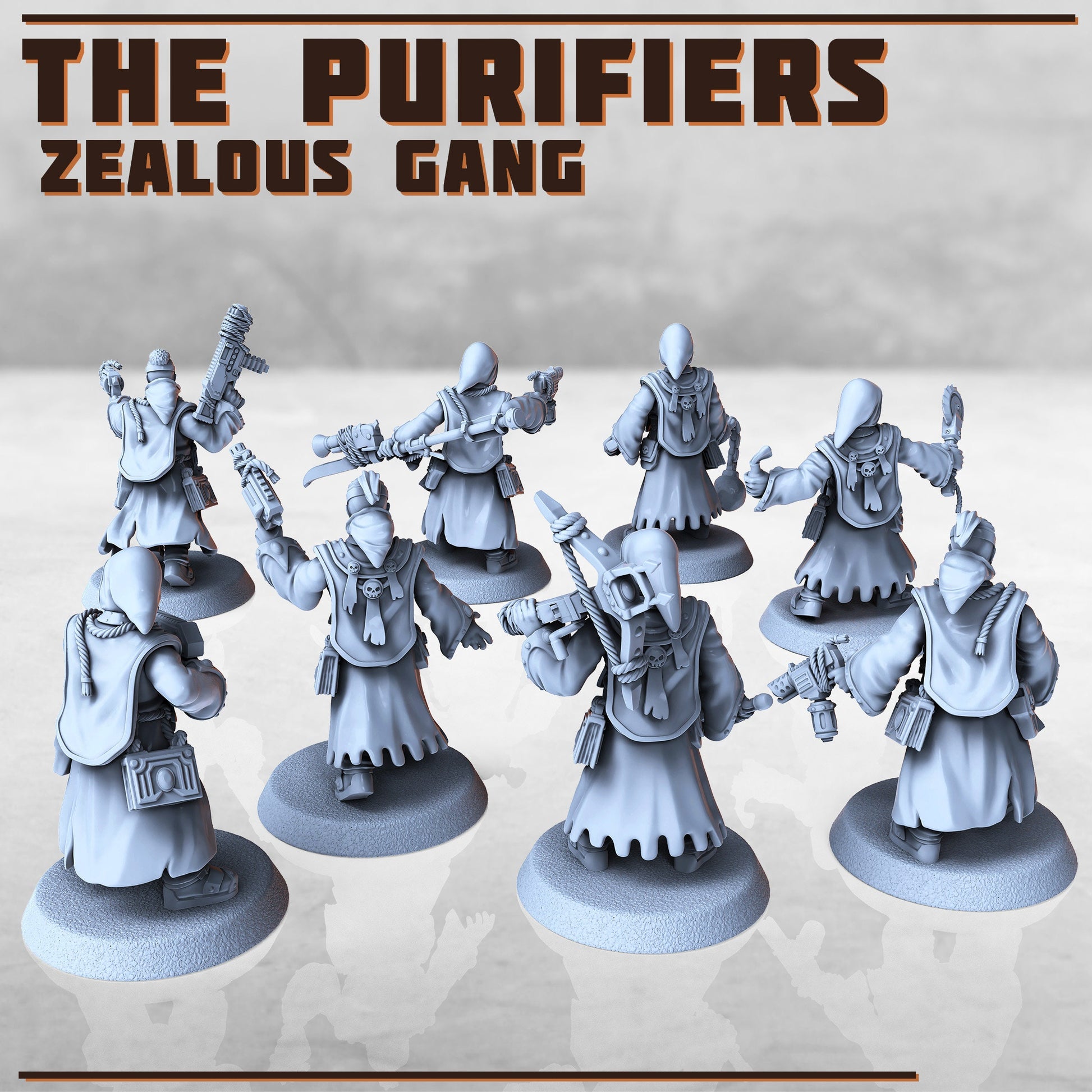 Purifiers Gang, Scifi Cultists - Print Minis | Sci Fi | Light Infantry | 28mm Heroic | Wastland | Apocalypse | Imperial | Rogue