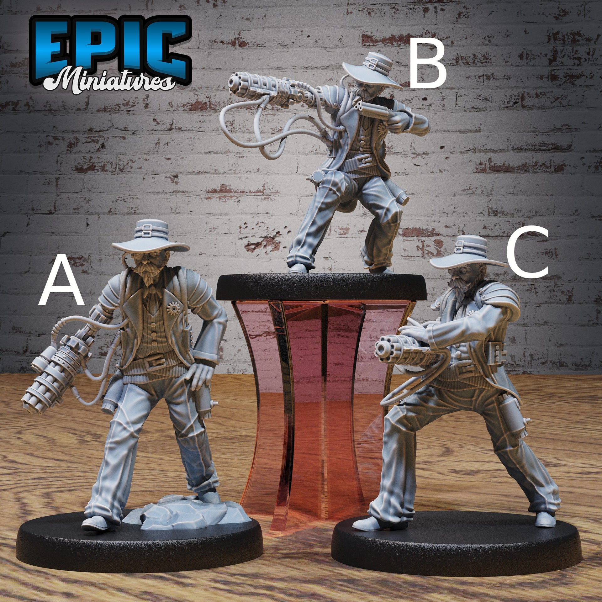 Gatling Sheriff - Epic Miniatures | 28mm | 32mm | Fantasy Wild West | Cowboy | Chaingun | Artificer | Inventor | Steampunk