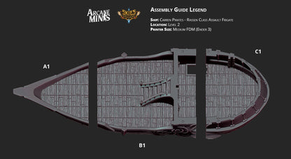 Rassen Assault Class Frigate - Arcane Minis | 32mm | Destroyer | Airship | Sails | Pirate Ship