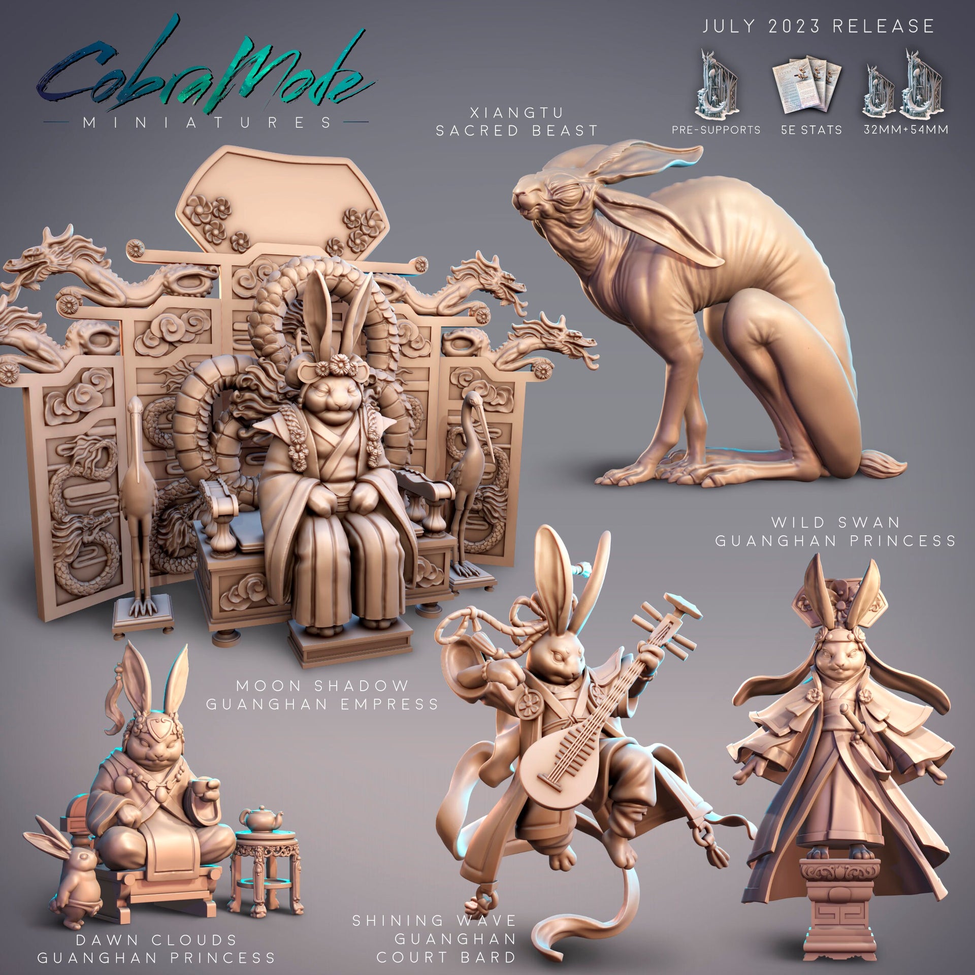 Guanghan Empress Moon Shadow, Rabbit Queen- CobraMode | Miniature | Wargaming | Roleplaying Games | 32mm | Throne