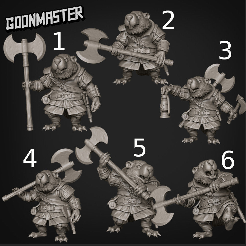 Beaver Logsplitter - Goonmaster | Battle Beavers | Miniature | Wargaming | Roleplaying Games | 32mm | Axe | Fighter | Soldier