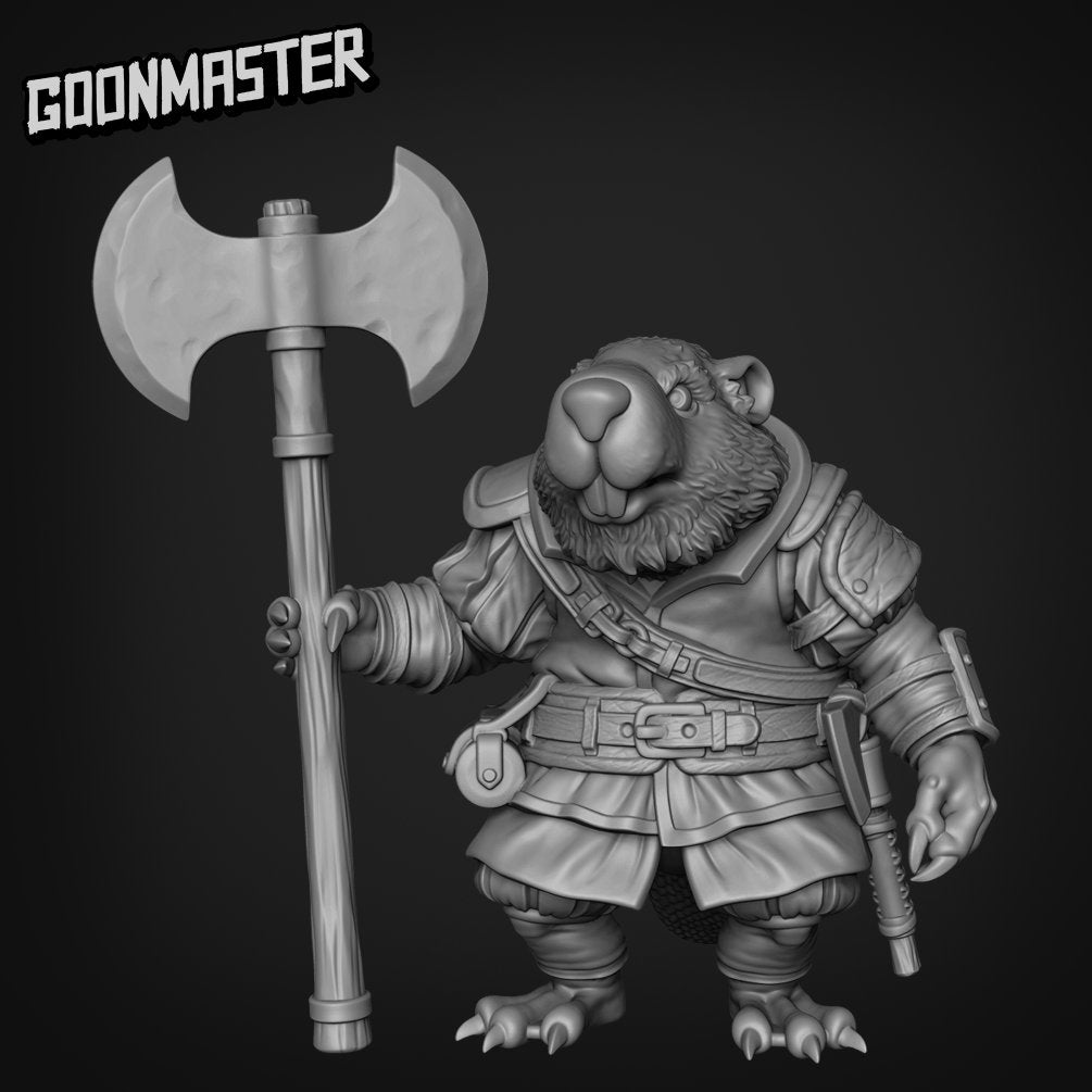 Beaver Logsplitter - Goonmaster | Battle Beavers | Miniature | Wargaming | Roleplaying Games | 32mm | Axe | Fighter | Soldier