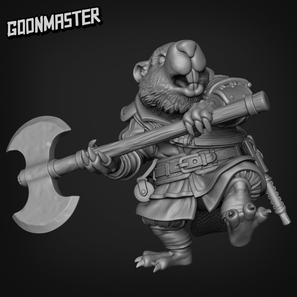 Beaver Logsplitter - Goonmaster | Battle Beavers | Miniature | Wargaming | Roleplaying Games | 32mm | Axe | Fighter | Soldier