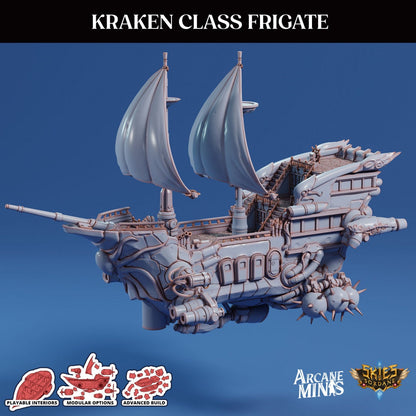 Kraken Class Frigate - Arcane Minis | 32mm | Destroyer | Airship | Sails | Pirate Ship