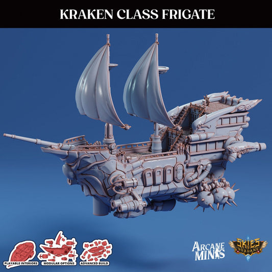 Kraken Class Frigate - Arcane Minis | 32mm | Destroyer | Airship | Sails | Pirate Ship