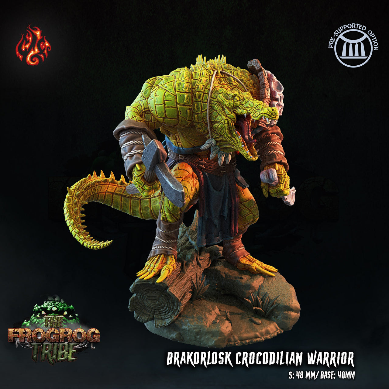 Brakorlosk Crocodilian warrior - Crippled God Foundry - Frogrog Tribe | D&D | 32mm | Lizardfolk | Crocodile | Aligator | Barbarian