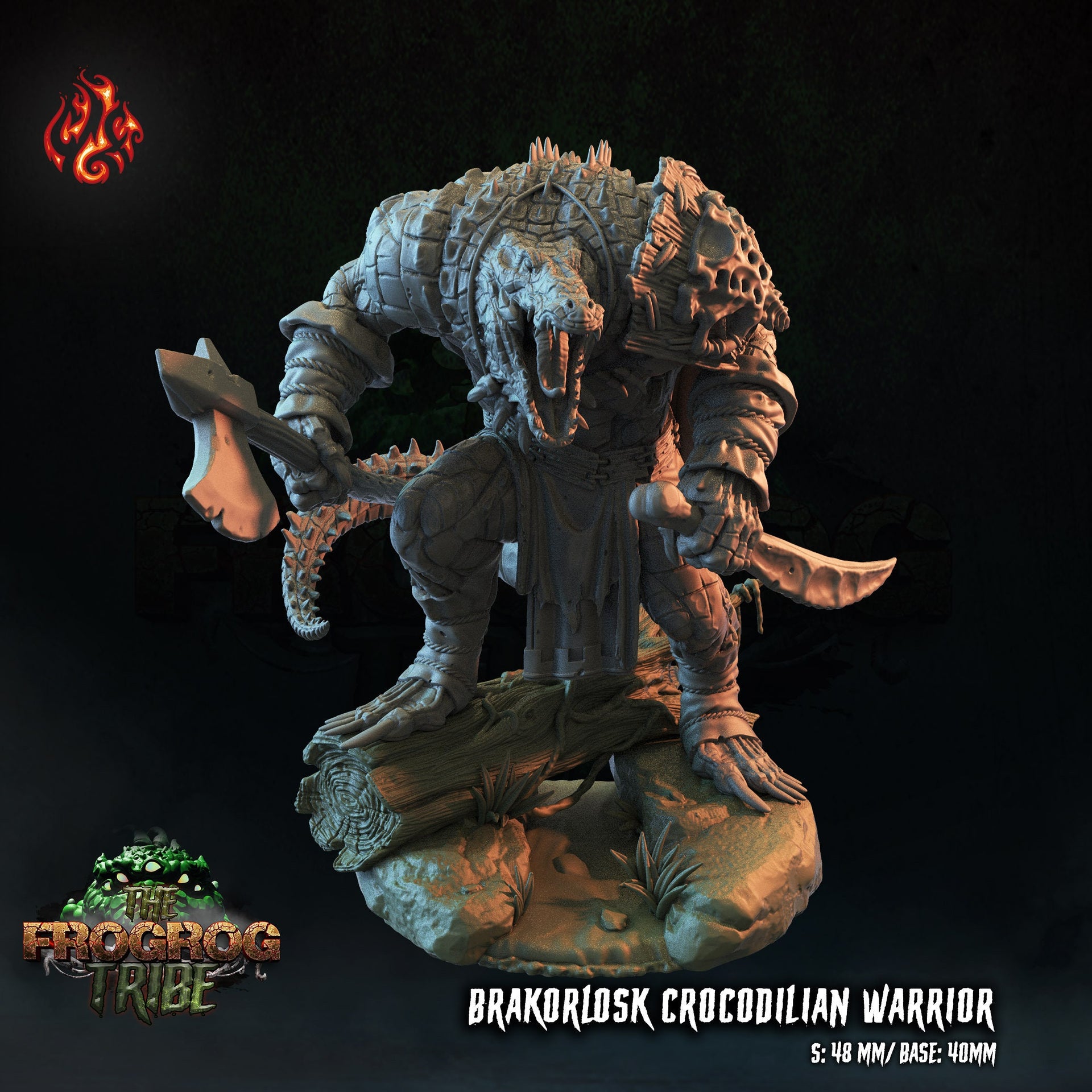 Brakorlosk Crocodilian warrior - Crippled God Foundry - Frogrog Tribe | D&D | 32mm | Lizardfolk | Crocodile | Aligator | Barbarian