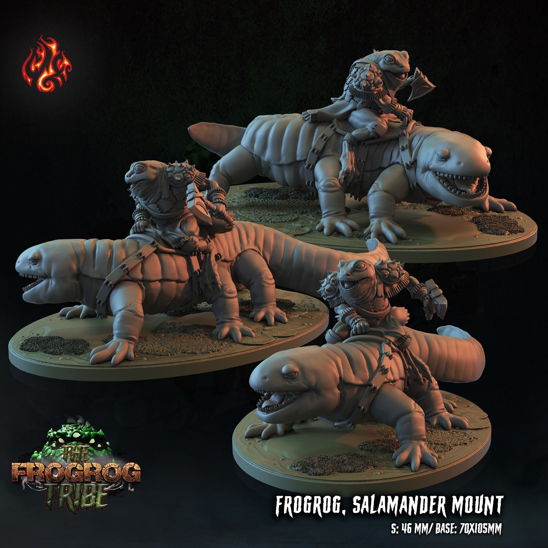 Frogrog Salamander mounts - Crippled God Foundry - Frogrog Tribe | D&D | 32mm | Lizardfolk | Toad | Frog | Cavalry