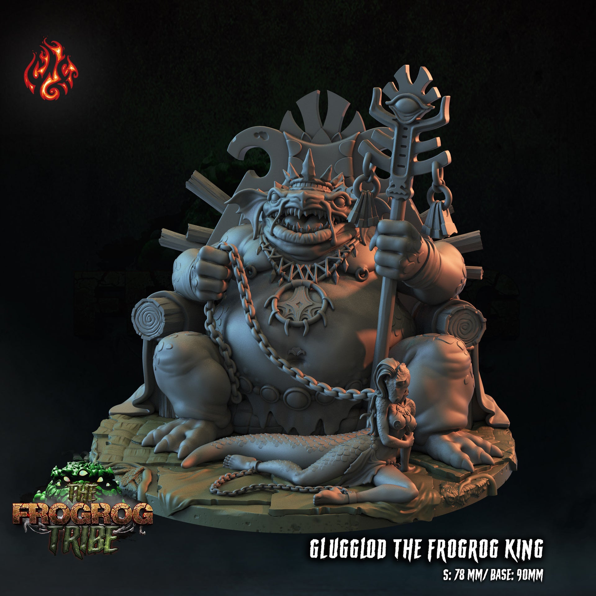 Glugglod the Frogrog King - Crippled God Foundry - Frogrog Tribe | D&D | 32mm | Lizardfolk | Toad | Frog | Cheif