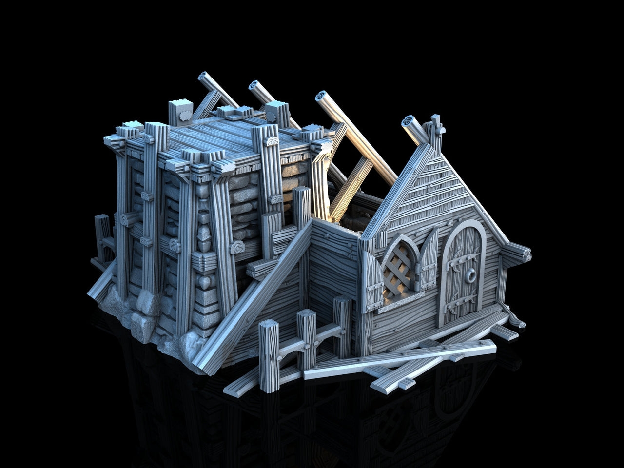 Ruined House 2 - 3DP4U Medieval Town | Miniature | Wargaming | Roleplaying Games | 32mm | Ruin | Playable | Filament | 3d printed