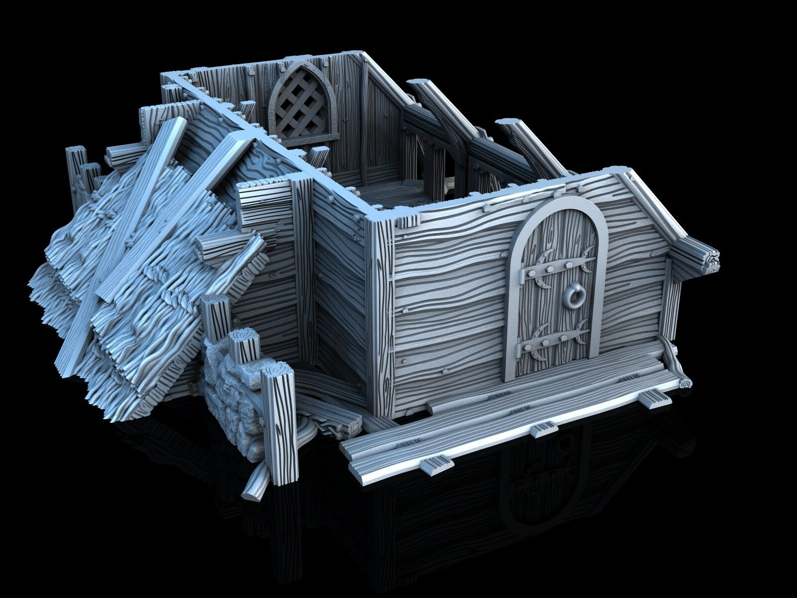 Ruined House - 3DP4U Medieval Town | Miniature | Wargaming | Roleplaying Games | 32mm | Ruin | Playable | Filament | 3d printed