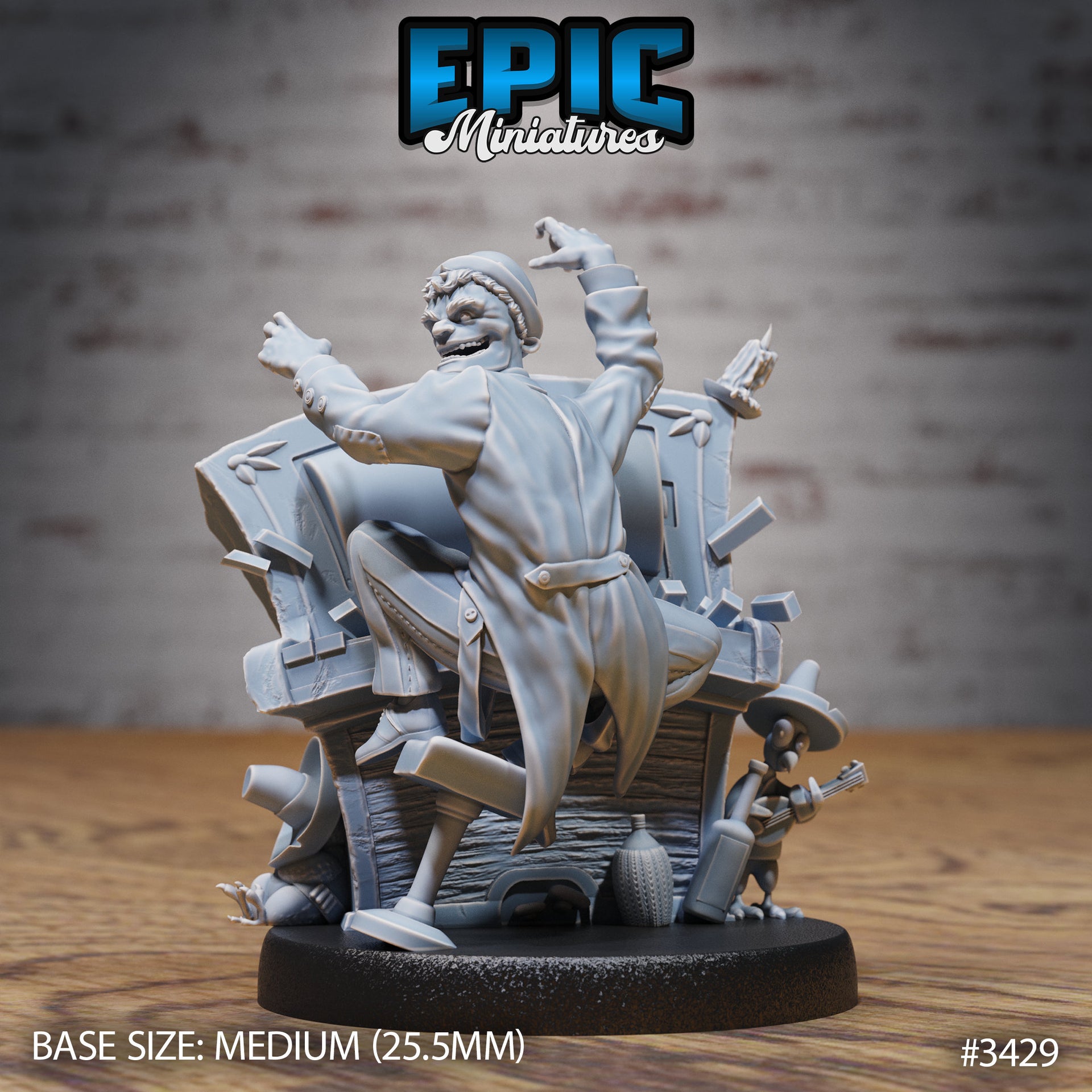 Undead Saloon Musician - Epic Miniatures | 28mm | 32mm | Fantasy Wild West | Cowboy | Skeleton | Zombie | Piano | Banjo | harmonica