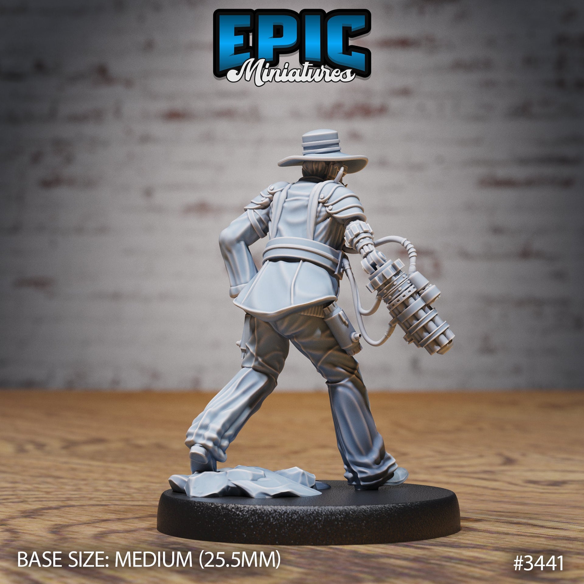 Gatling Sheriff - Epic Miniatures | 28mm | 32mm | Fantasy Wild West | Cowboy | Chaingun | Artificer | Inventor | Steampunk