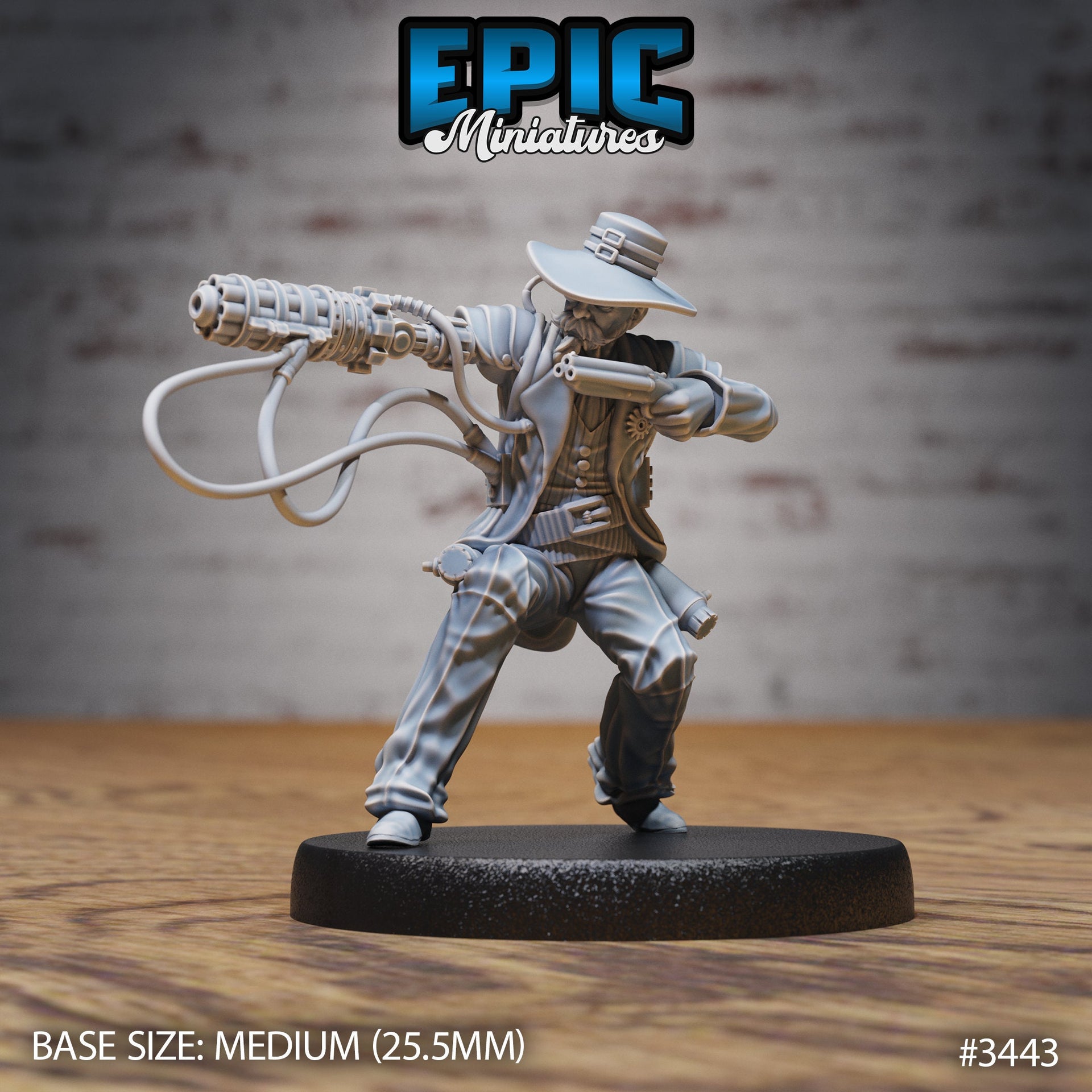 Gatling Sheriff - Epic Miniatures | 28mm | 32mm | Fantasy Wild West | Cowboy | Chaingun | Artificer | Inventor | Steampunk