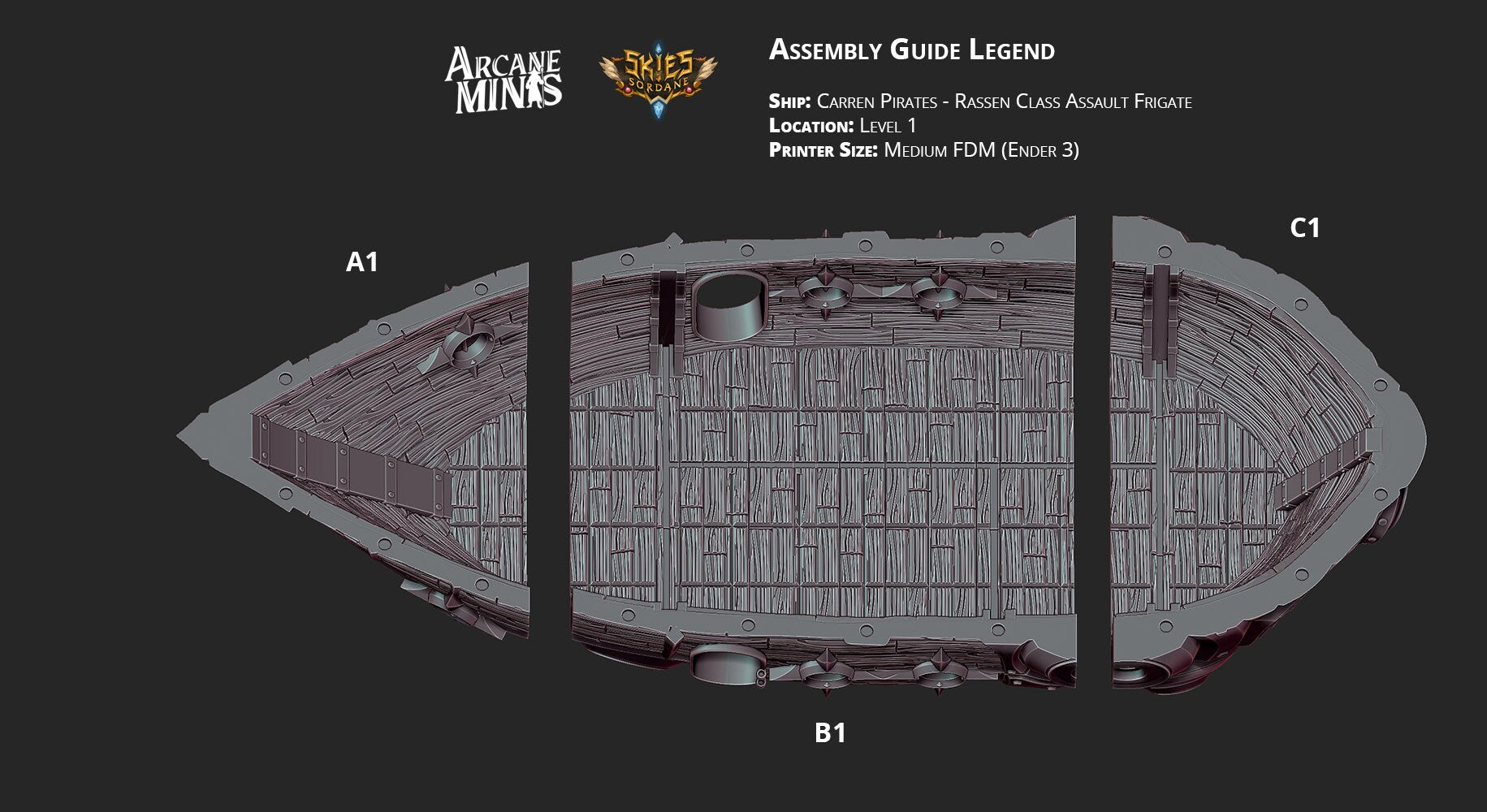Rassen Assault Class Frigate - Arcane Minis | 32mm | Destroyer | Airship | Sails | Pirate Ship
