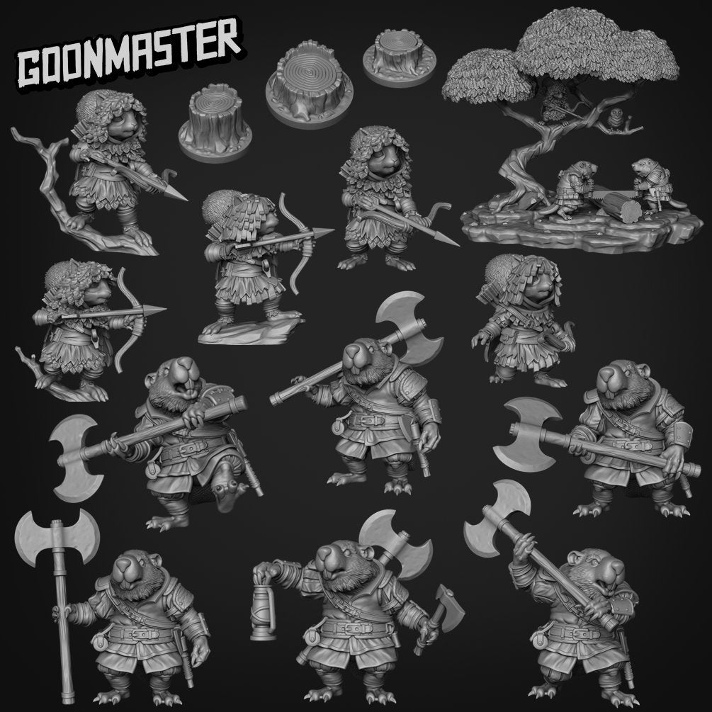 Beaver Logsplitter - Goonmaster | Battle Beavers | Miniature | Wargaming | Roleplaying Games | 32mm | Axe | Fighter | Soldier