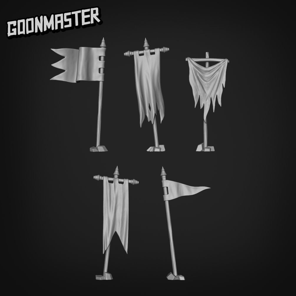 Banners - Goonmaster Basing Bits | Miniature | Wargaming | Roleplaying Games | 32mm | Basing Supplies | Flag | Battlefield