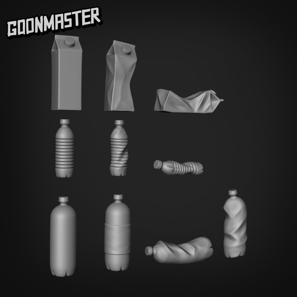 Drink Cartons and Bottles - Goonmaster Basing Bits | Miniature | Wargaming | Roleplaying Games | 32mm | Basing Supplies | Garbage | Debris