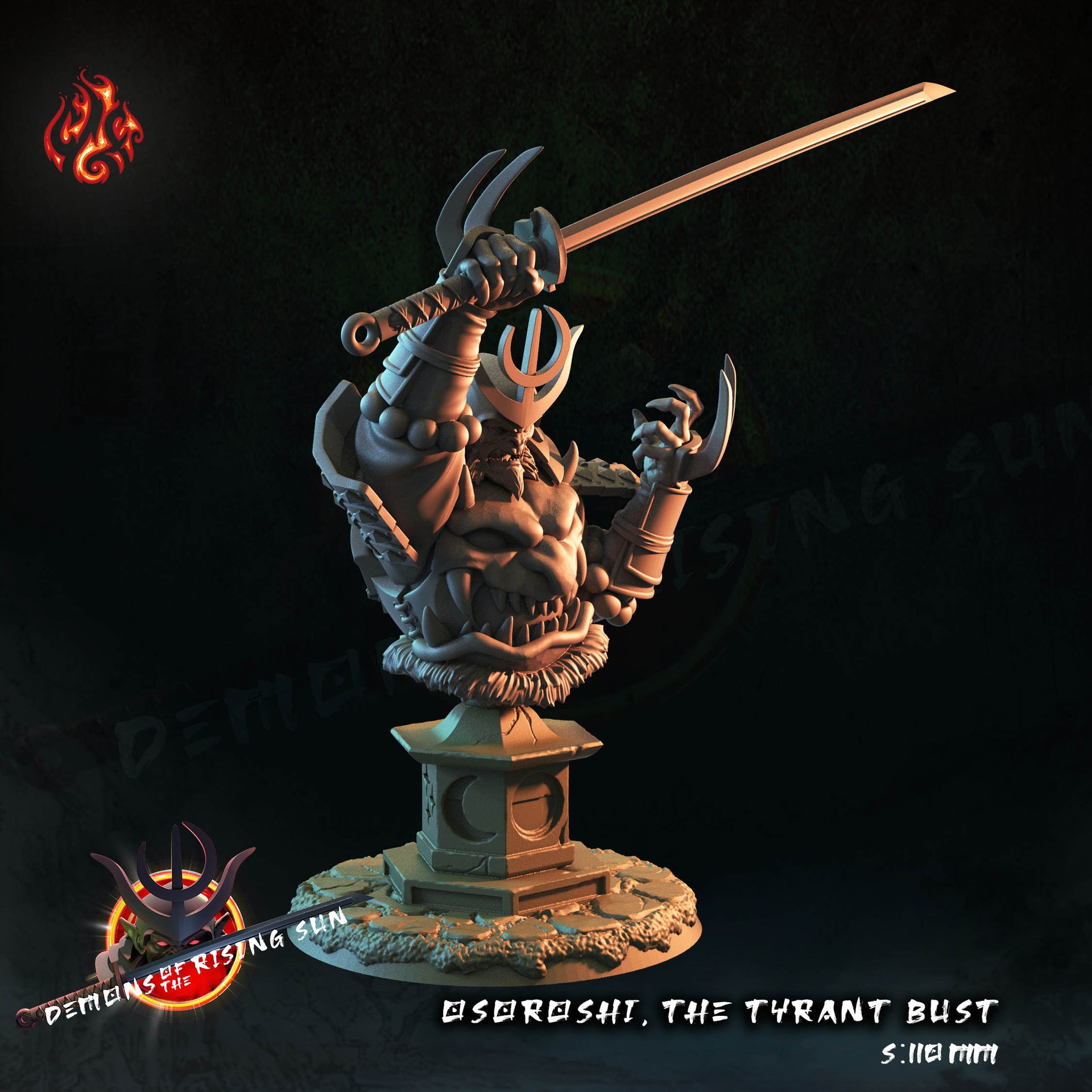 Osoroshi, the Tyrant Bust - Crippled God Foundry - Demons of the Rising Sun | D&D | 32mm | Devil | Hobgoblin