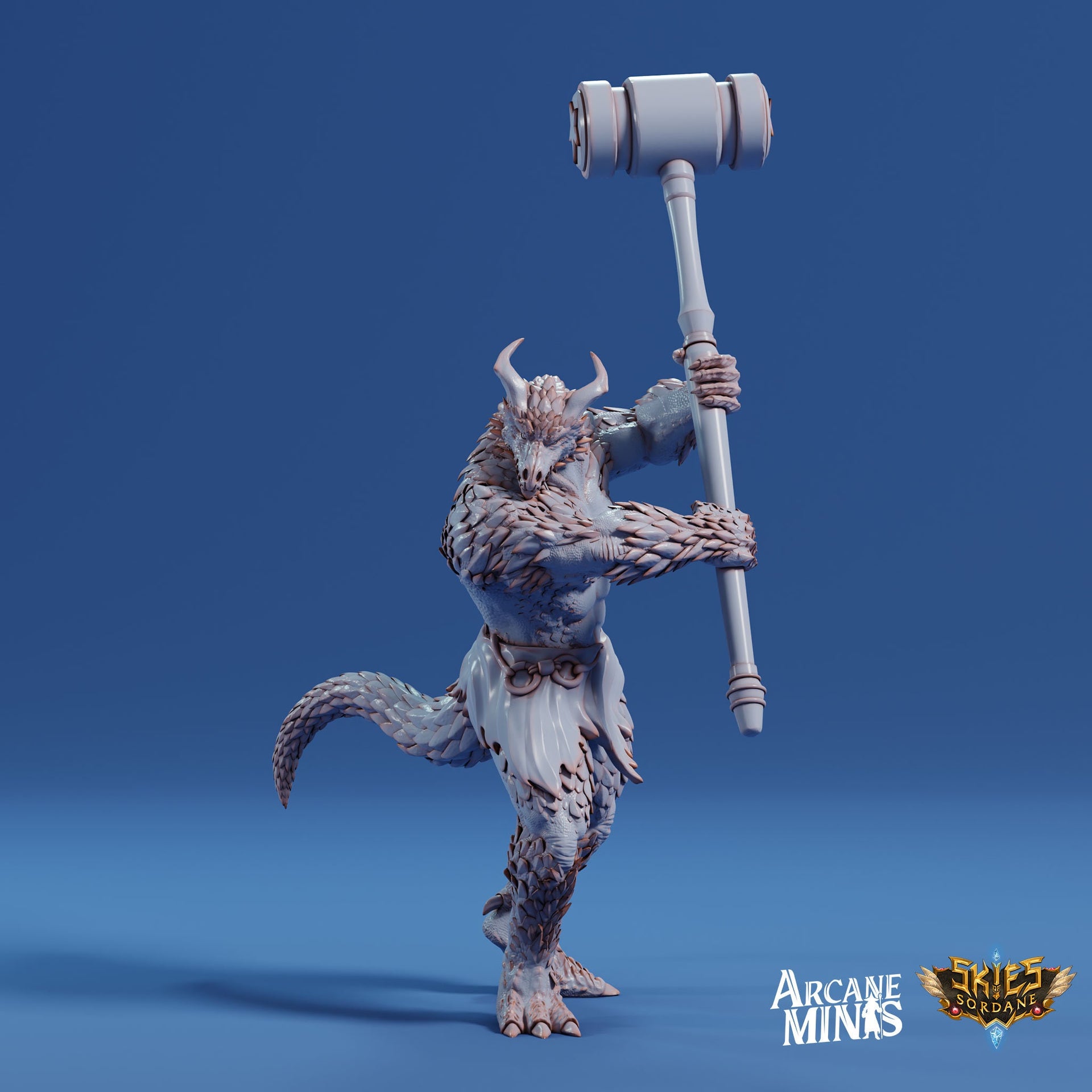 Dragonborn Strongman - Arcane Minis | 32mm | Cirque du Sordane | Lizardman | Dragon | Hammer | Barbarian