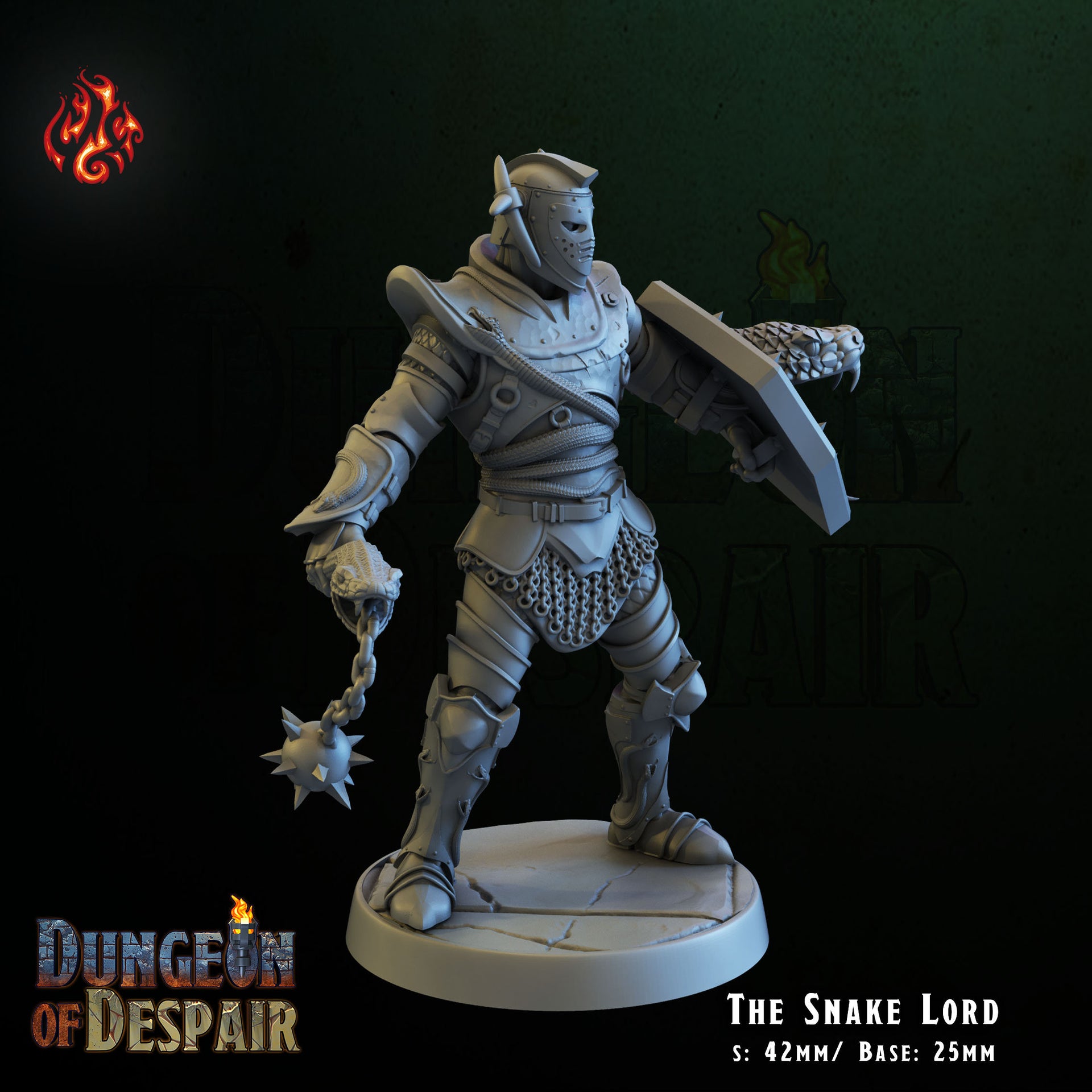 Snake Lord - Crippled God Foundry, Dungeon of Despair | 32mm | Evil Dwelver | Paladin | Knight | Champion