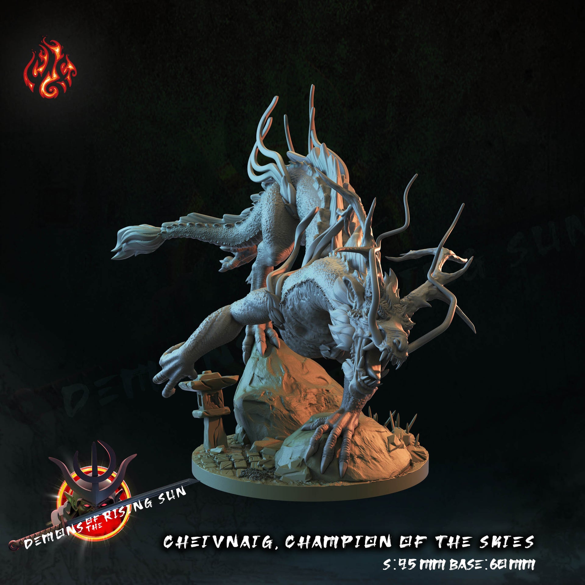 Cheivnaig, Champion Of The Skies, Lung Dragon - Crippled God Foundry - Demons of the Rising Sun | D&D | 32mm | Drake | Serpent
