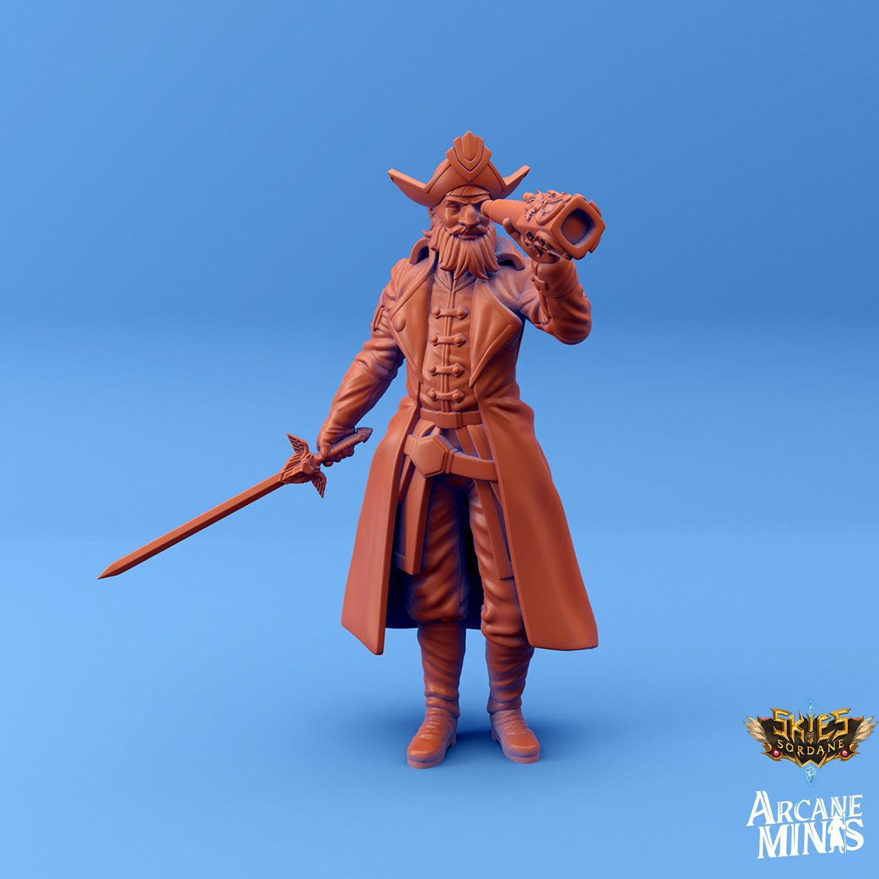 Human Admiral - Arcane Minis | 32mm | Arrodan Pirates | Commander | Navigating | Map | Pirate Captain