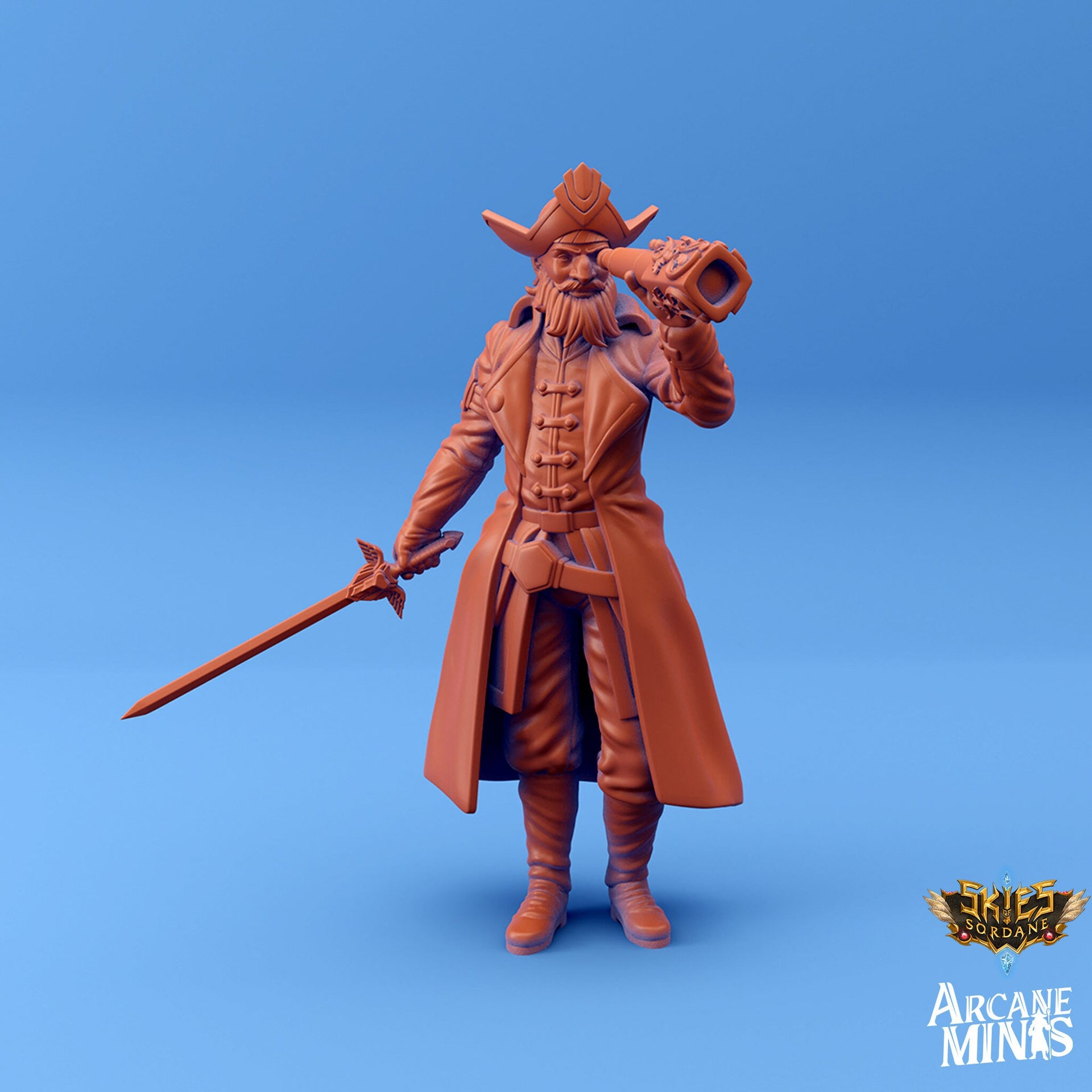 Human Admiral - Arcane Minis | 32mm | Arrodan Pirates | Commander | Navigating | Map | Pirate Captain