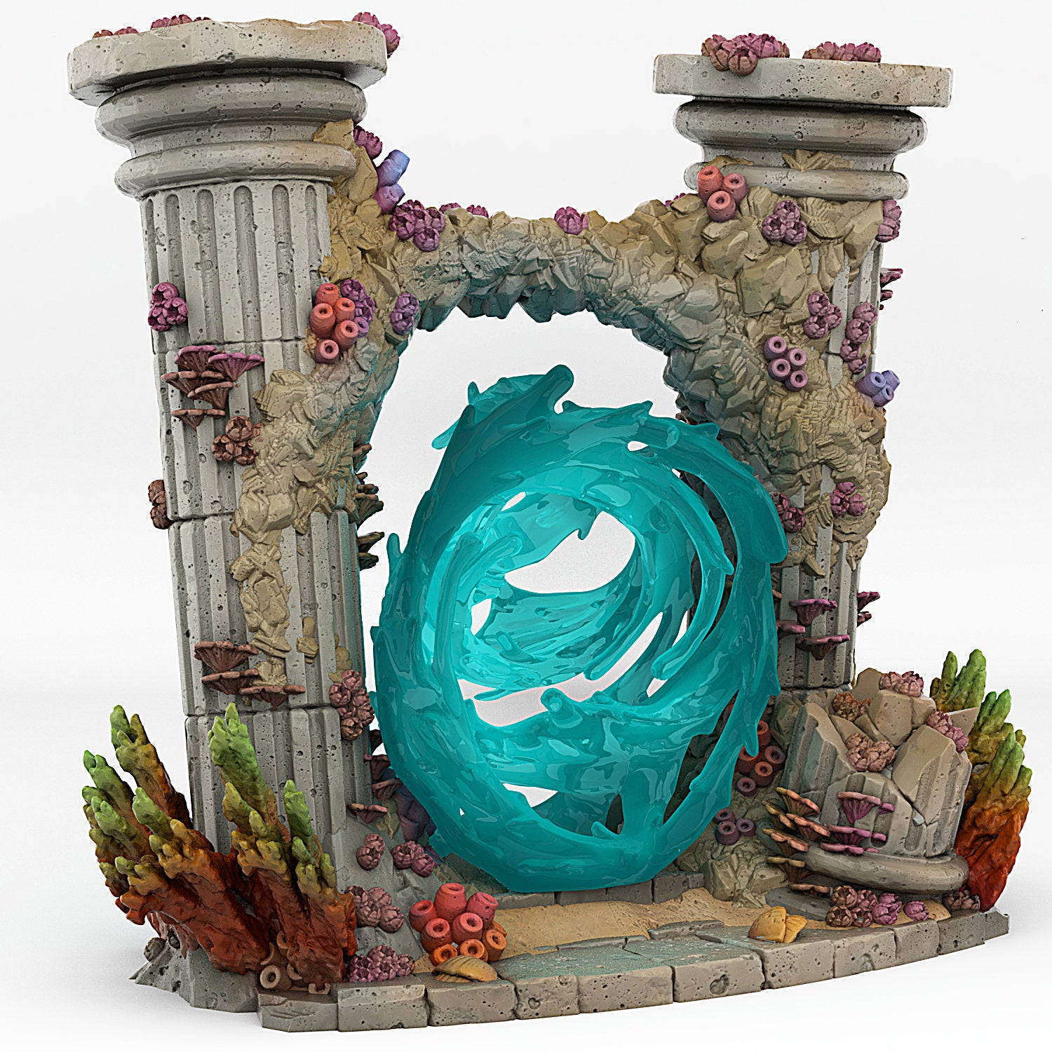 Underwater Temple Portal With Its Whildwind Effect - Print Your Monsters, Fantastic Portals | 32mm | Ruins | Atlantis | Coral