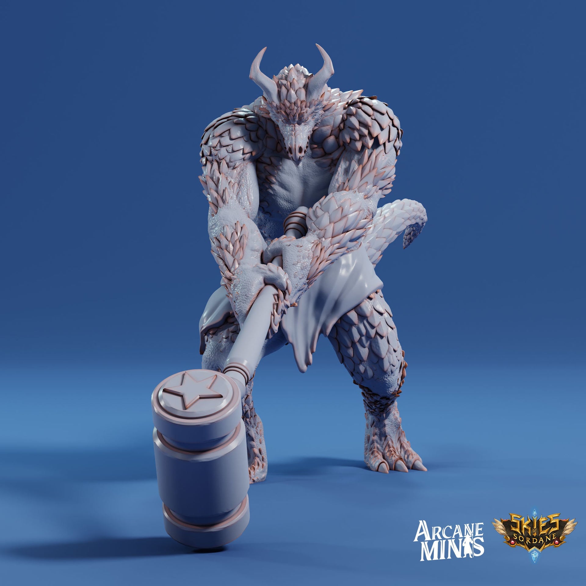 Dragonborn Strongman - Arcane Minis | 32mm | Cirque du Sordane | Lizardman | Dragon | Hammer | Barbarian