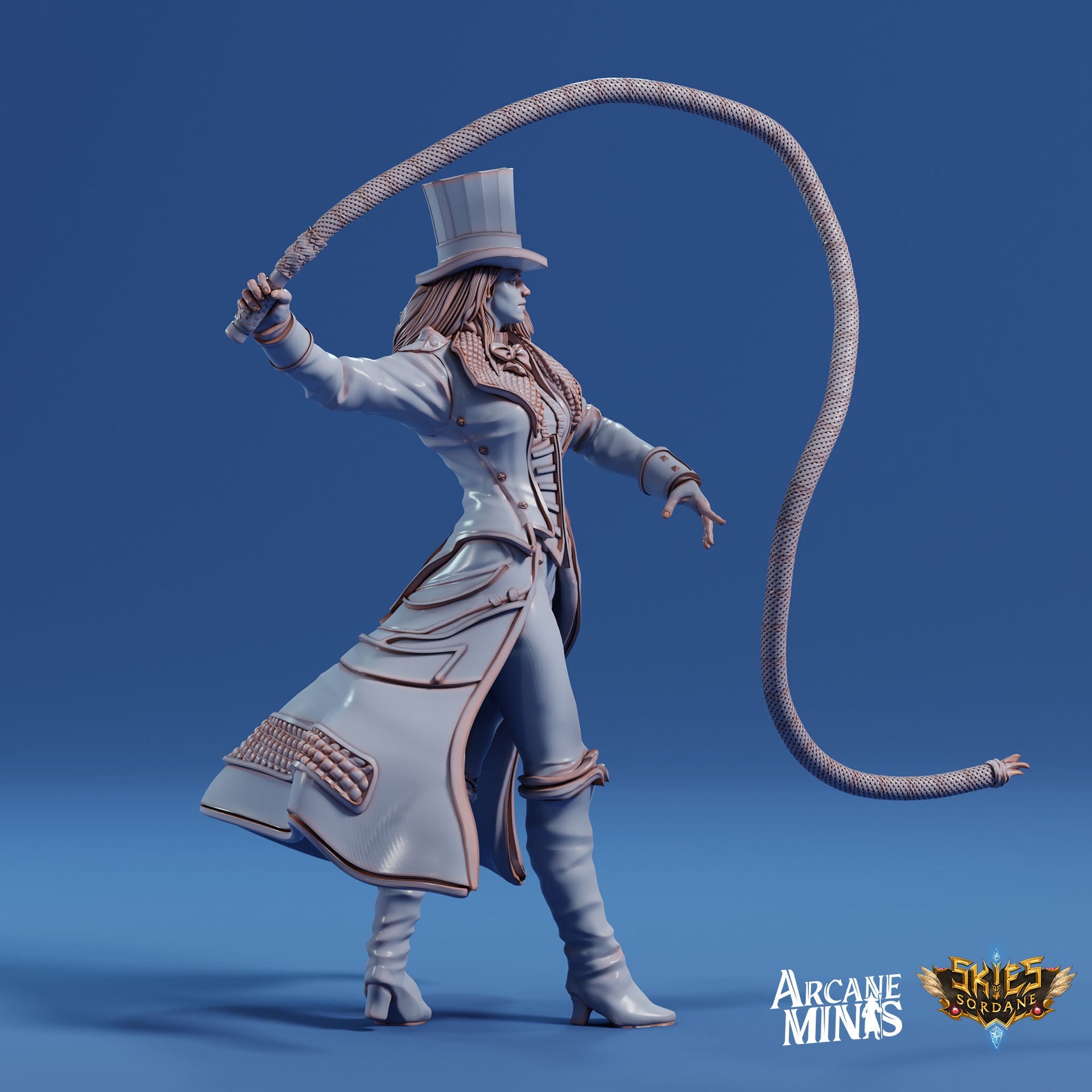 Human Bard Female, Ring Master - Arcane Minis | 32mm | Cirque du Sordane | Performer | Circus | Magician | Summoner | Whip | Tophat