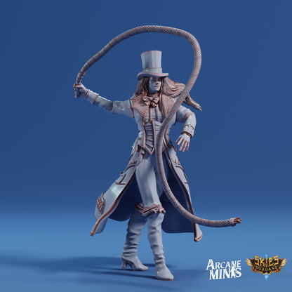 Human Bard Female, Ring Master - Arcane Minis | 32mm | Cirque du Sordane | Performer | Circus | Magician | Summoner | Whip | Tophat