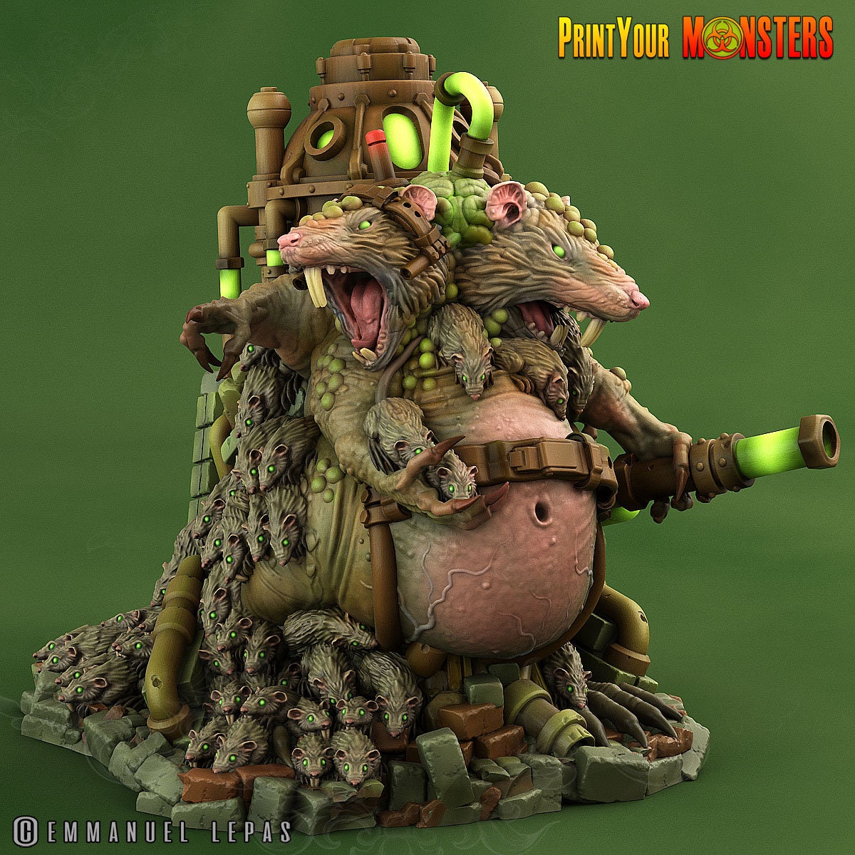 The Toxic Double Headed Rat King - Print Your Monsters | Toxic | Rat Dominion | 32mm | Vermin | Sewer | Experiment | Giant | Swarm | Lab