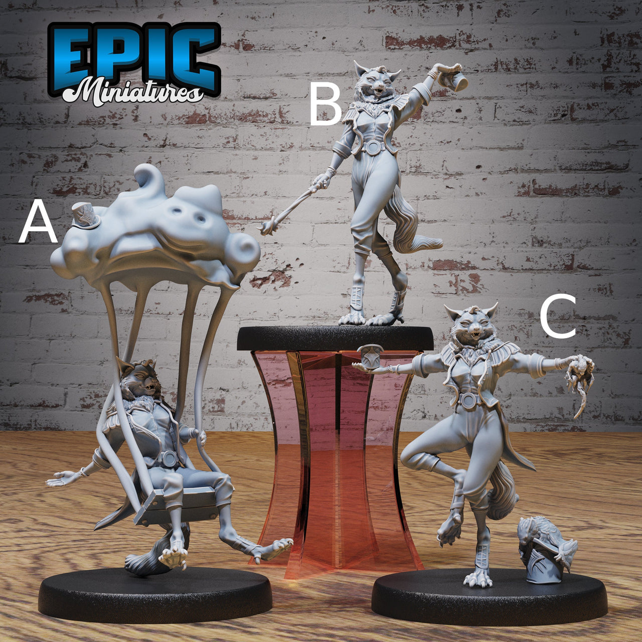 Cat Folk Magician- Epic Miniatures | Ninth Age | 32mm | Nightsky Carnival | Circus | Big Top | Bard | Performer