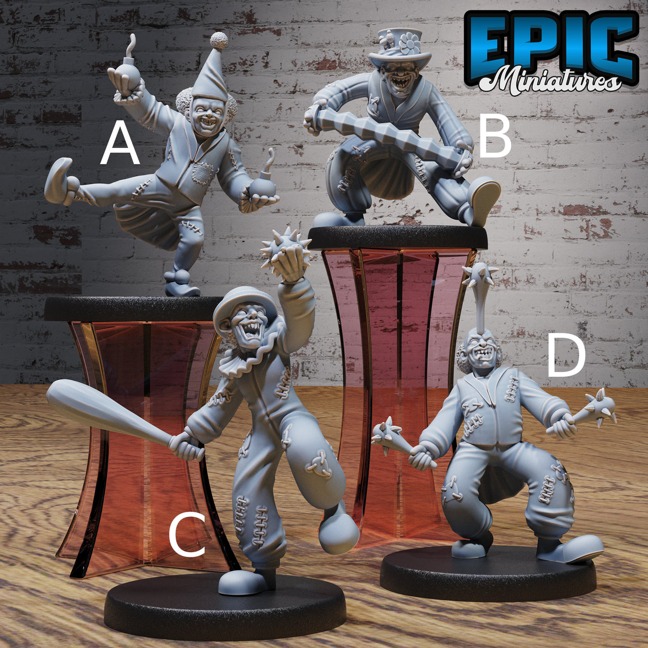 Horror Clown - Epic Miniatures | Ninth Age | 32mm | Nightsky Carnival | Circus | Big Top | Performer | Juggler | Accordion | Hammer