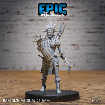 Barbarian Tribe Female - Epic Miniatures | 32mm | Ice Age Madness | Fighter | Warrior | Archer | Sabertooth Tiger Mount