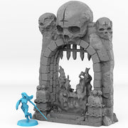 Dungeon Entrance Portal With Its Burning Effect - Print Your Monsters, Fantastic Portals | 32mm | portcullis | Skull