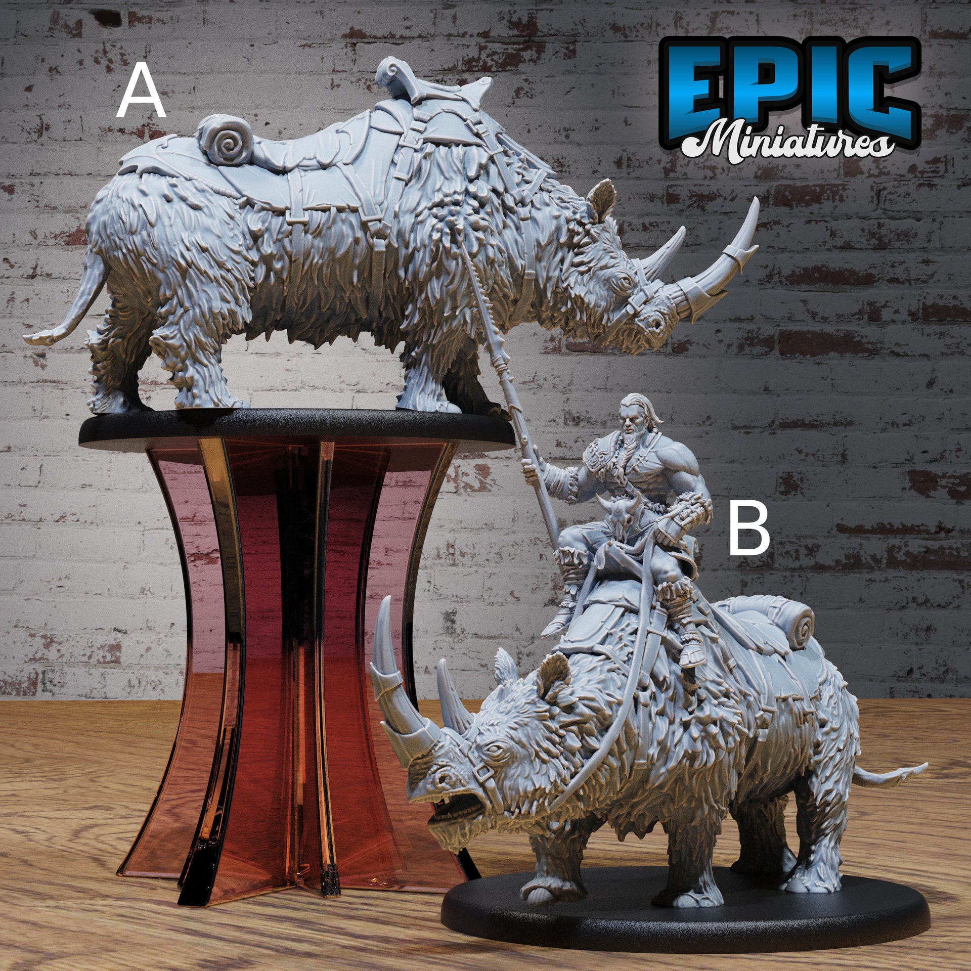 Wooly Rhino Mount - Epic Miniatures | 32mm | Ice Age Madness | Prehistoric | Elasmotherium | Barbarian
