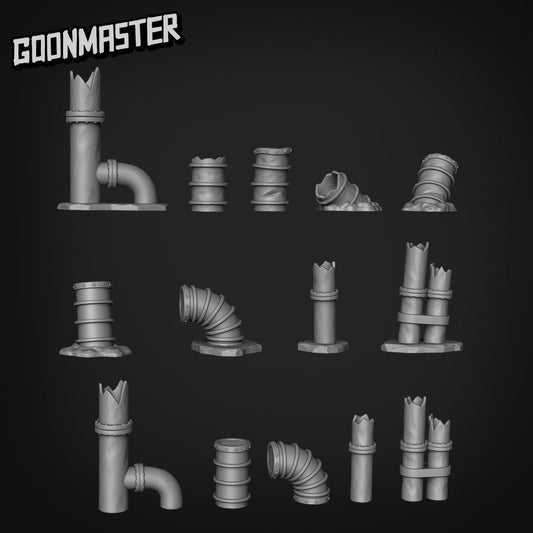 Industrial Pipes - Goonmaster Basing Bits | Miniature | Wargaming | Roleplaying Games | 32mm | Basing Supplies | Factory | Ruins | Plant