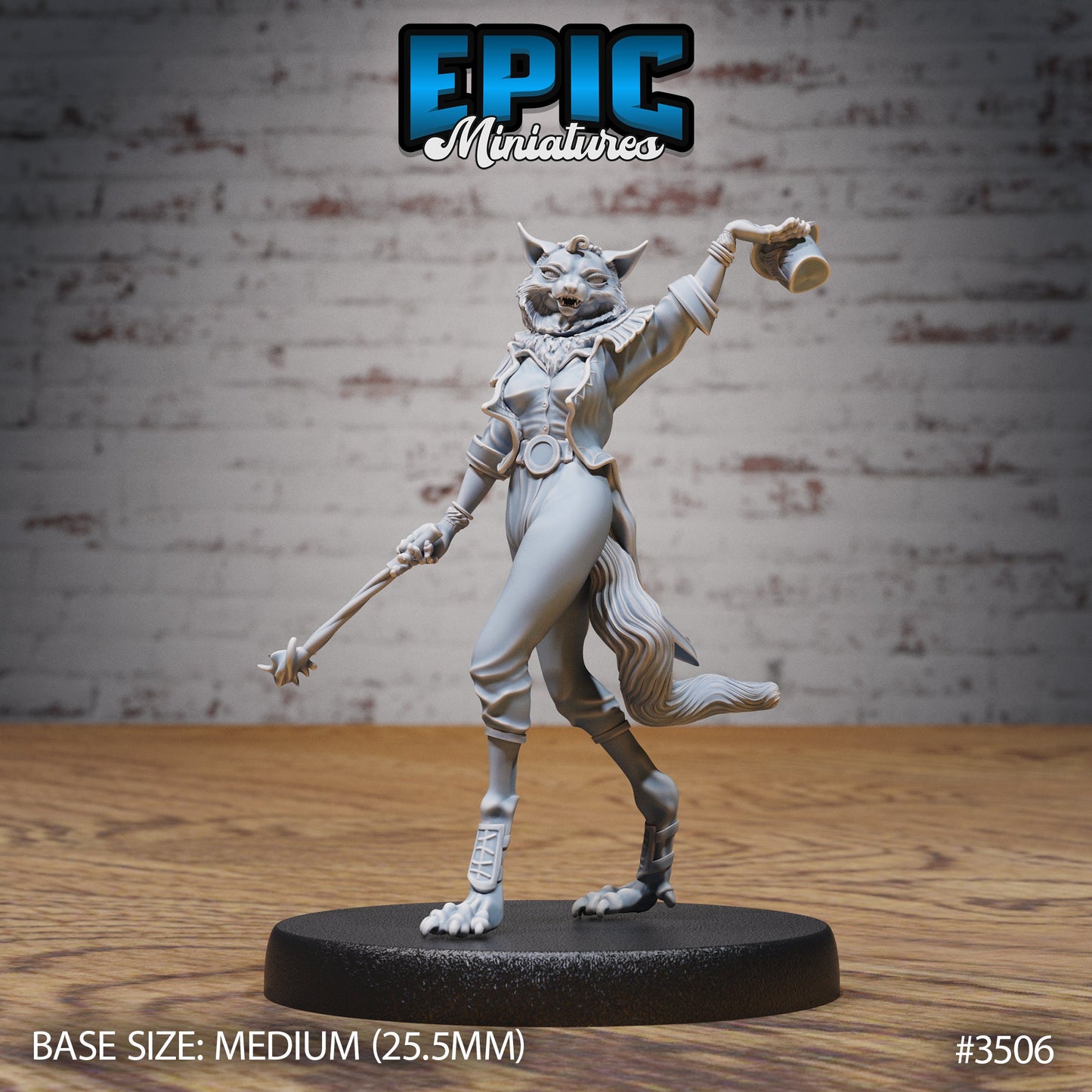 Cat Folk Magician- Epic Miniatures | Ninth Age | 32mm | Nightsky Carnival | Circus | Big Top | Bard | Performer