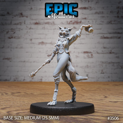 Cat Folk Magician- Epic Miniatures | Ninth Age | 32mm | Nightsky Carnival | Circus | Big Top | Bard | Performer