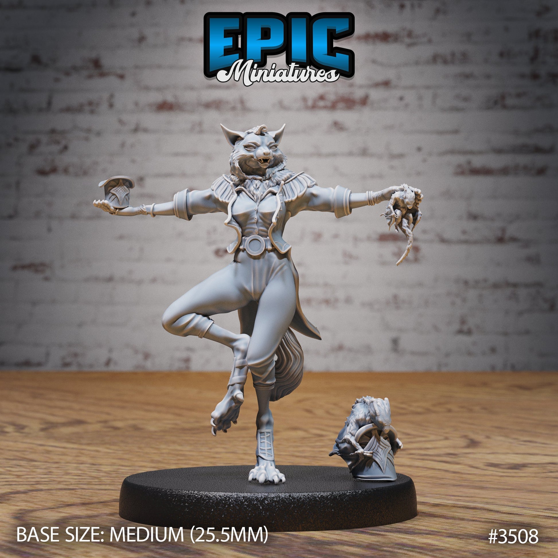 Cat Folk Magician- Epic Miniatures | Ninth Age | 32mm | Nightsky Carnival | Circus | Big Top | Bard | Performer