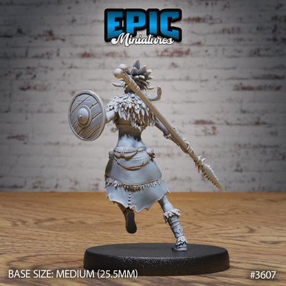 Barbarian Tribe Female - Epic Miniatures | 32mm | Ice Age Madness | Fighter | Warrior | Archer | Sabertooth Tiger Mount