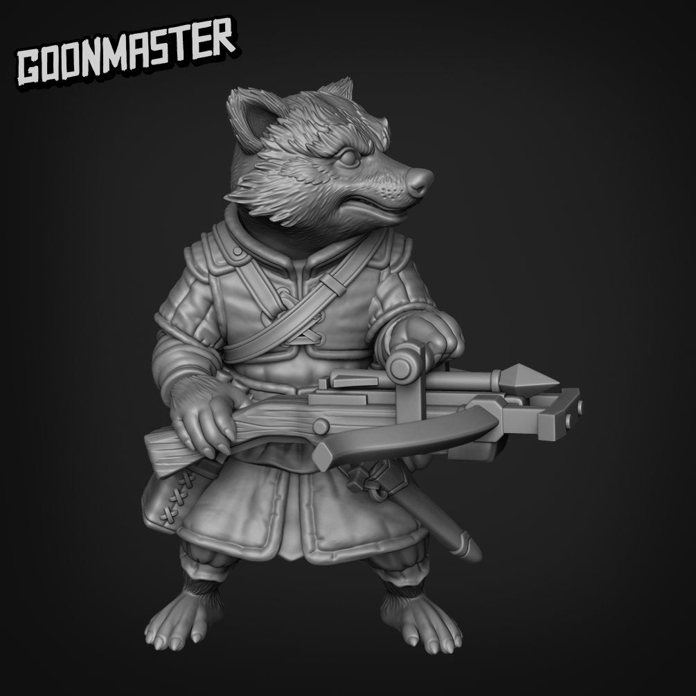 Crossbow Racoon - Goonmaster | Rogueish Racoons Miniature | Wargaming | Roleplaying Games | 32mm | Archer | Rogue | Bandit | Mercenary