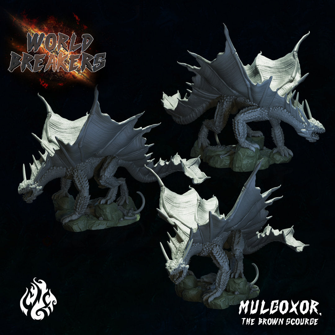 Mulgoxor the Brown Scourge - Crippled God Foundry - World Breakers | 32mm | Kaiju | Gargantuan | Brown Dragon